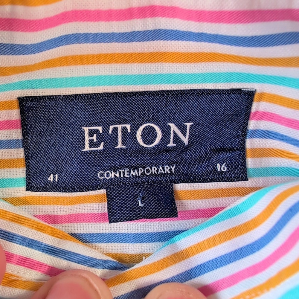 Eton Dress Shirt Mens Large 16 41 Multicolor Striped 100% Cotton Button Down L/S - Picture 6 of 8